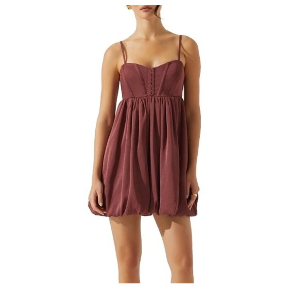 ASTR The Label Mini Dress Bustier Bubble Hem Babydoll Merlot Brown XS